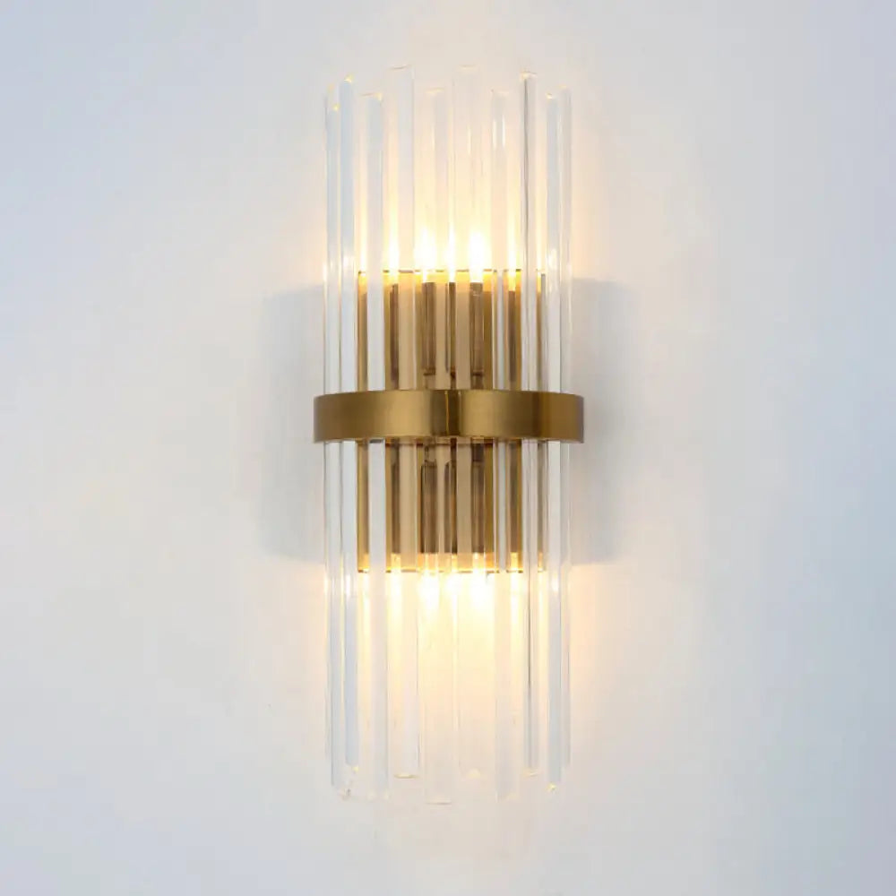 Gold Crystal Wall Sconce With 2 Heads - Contemporary Pillar Design For Living Room / A