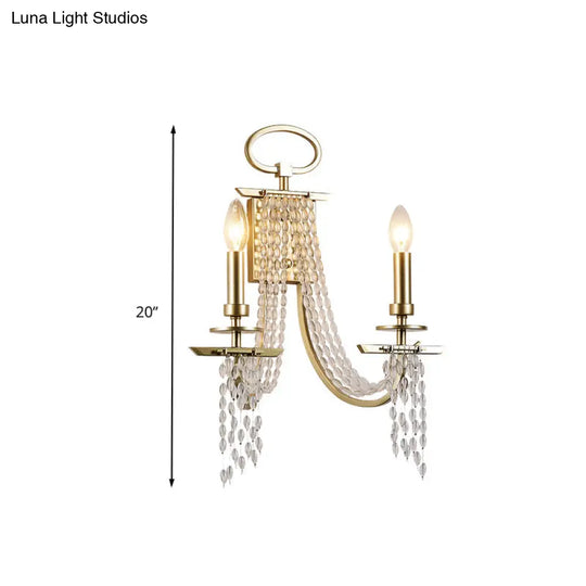 Gold Crystal Wall Sconce With Rustic Charm: Ideal For Dining Room Lighting (2-Light Candle Mount)