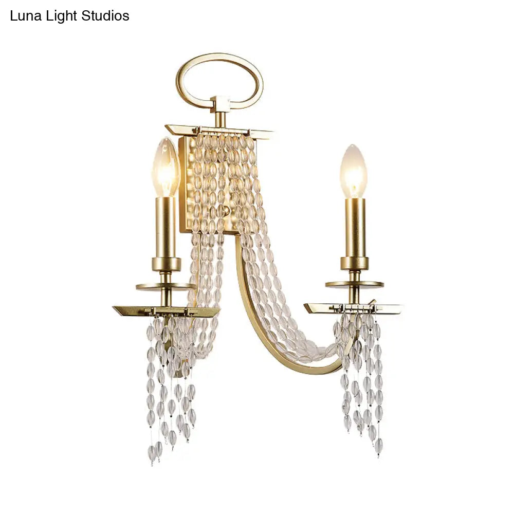 Gold Crystal Wall Sconce With Rustic Charm: Ideal For Dining Room Lighting (2-Light Candle Mount)