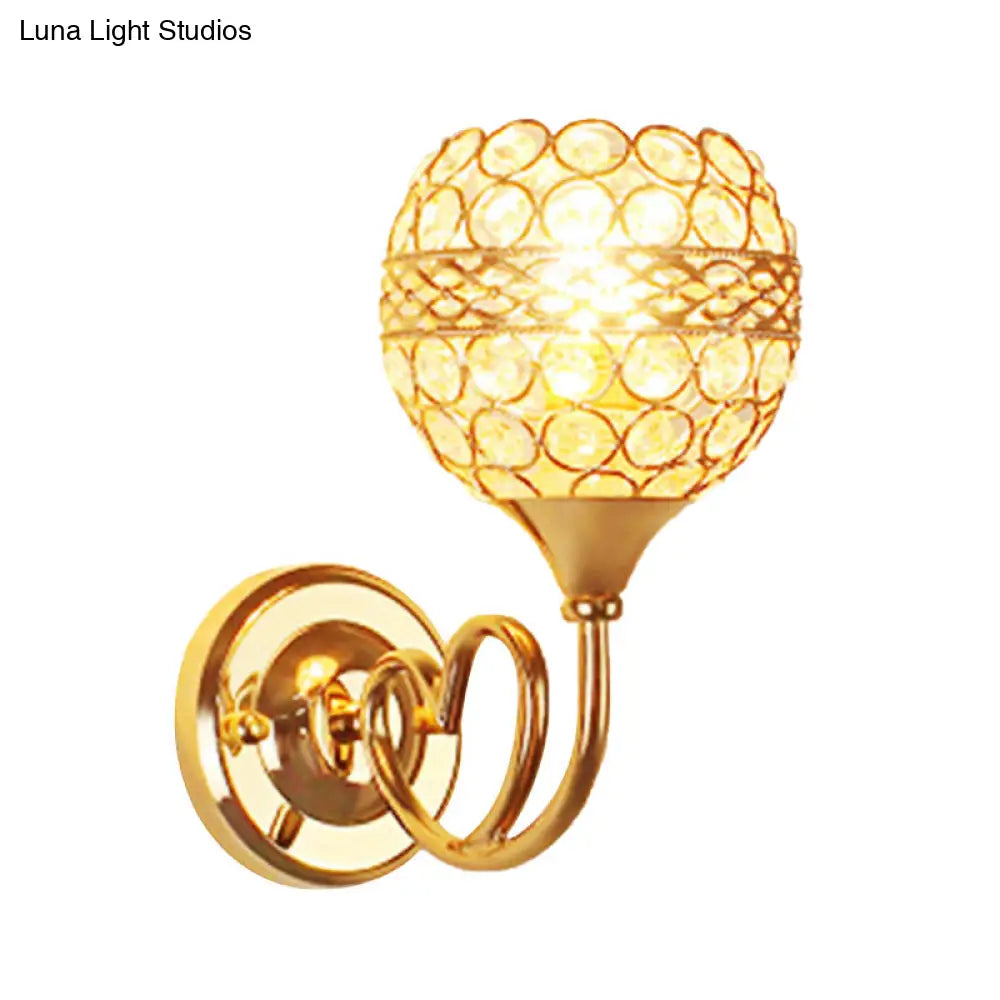 Gold Crystal Wall Sconce With Traditional Dome Shade & Heart Detail - 1-Light Mounted Lamp