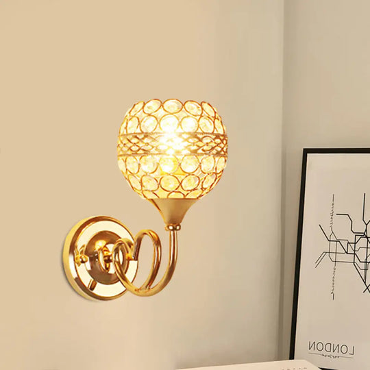 Gold Crystal Wall Sconce With Traditional Dome Shade & Heart Detail - 1-Light Mounted Lamp