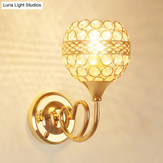 Gold Crystal Wall Sconce With Traditional Dome Shade & Heart Detail - 1-Light Mounted Lamp