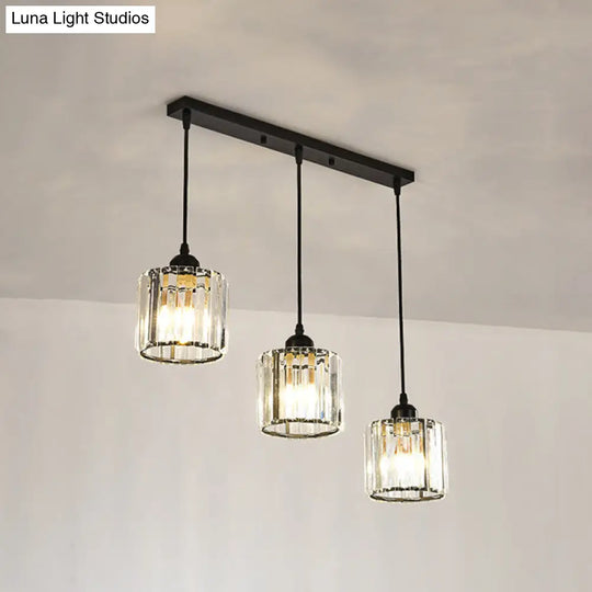 Gold Crystal Cube Multi Ceiling Lamp: Elegant Simplicity | 3 Bulb Suspension Light For Dining Room