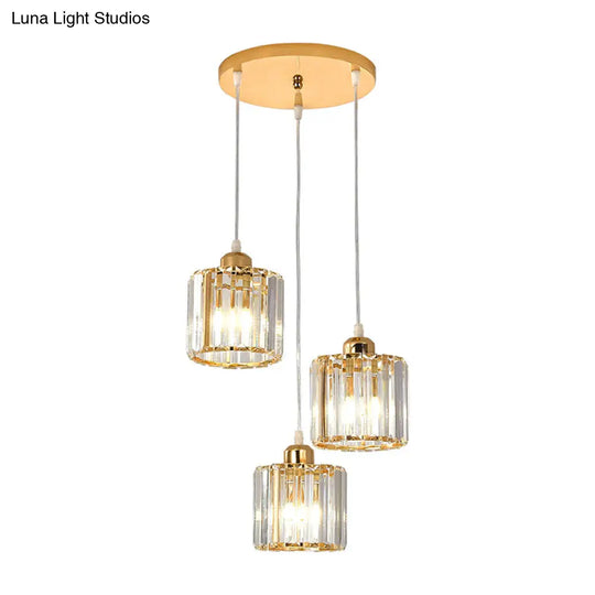 Gold Cube Crystal Multi-Light Ceiling Fixture For Dining Room With 3 Bulbs