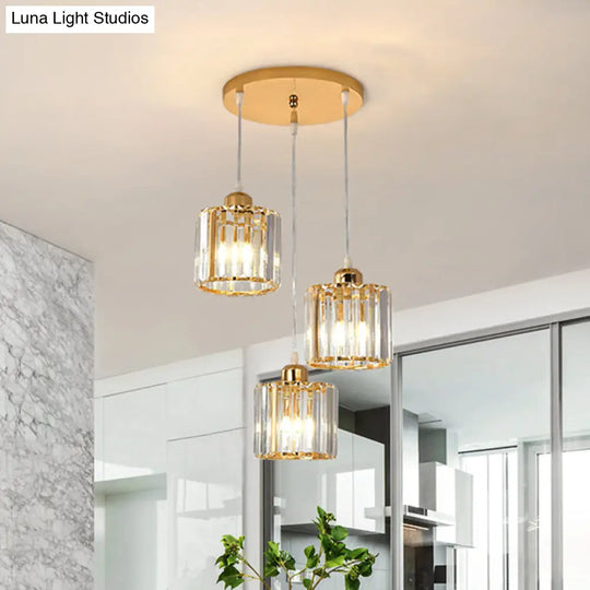 Gold Cube Crystal Multi-Light Ceiling Fixture For Dining Room With 3 Bulbs