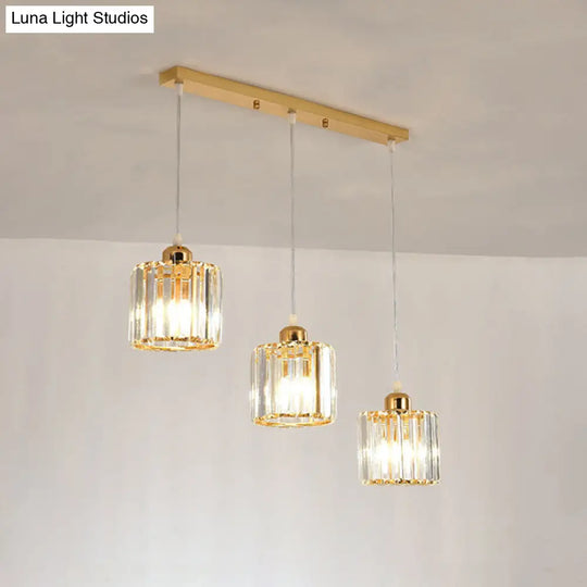 Gold Crystal Cube Multi Ceiling Lamp: Elegant Simplicity | 3 Bulb Suspension Light For Dining Room