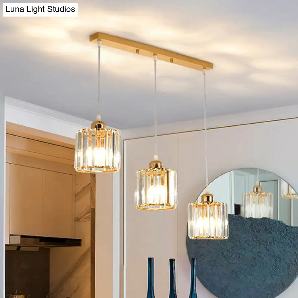 Gold Crystal Cube Multi Ceiling Lamp: Elegant Simplicity | 3 Bulb Suspension Light For Dining Room /