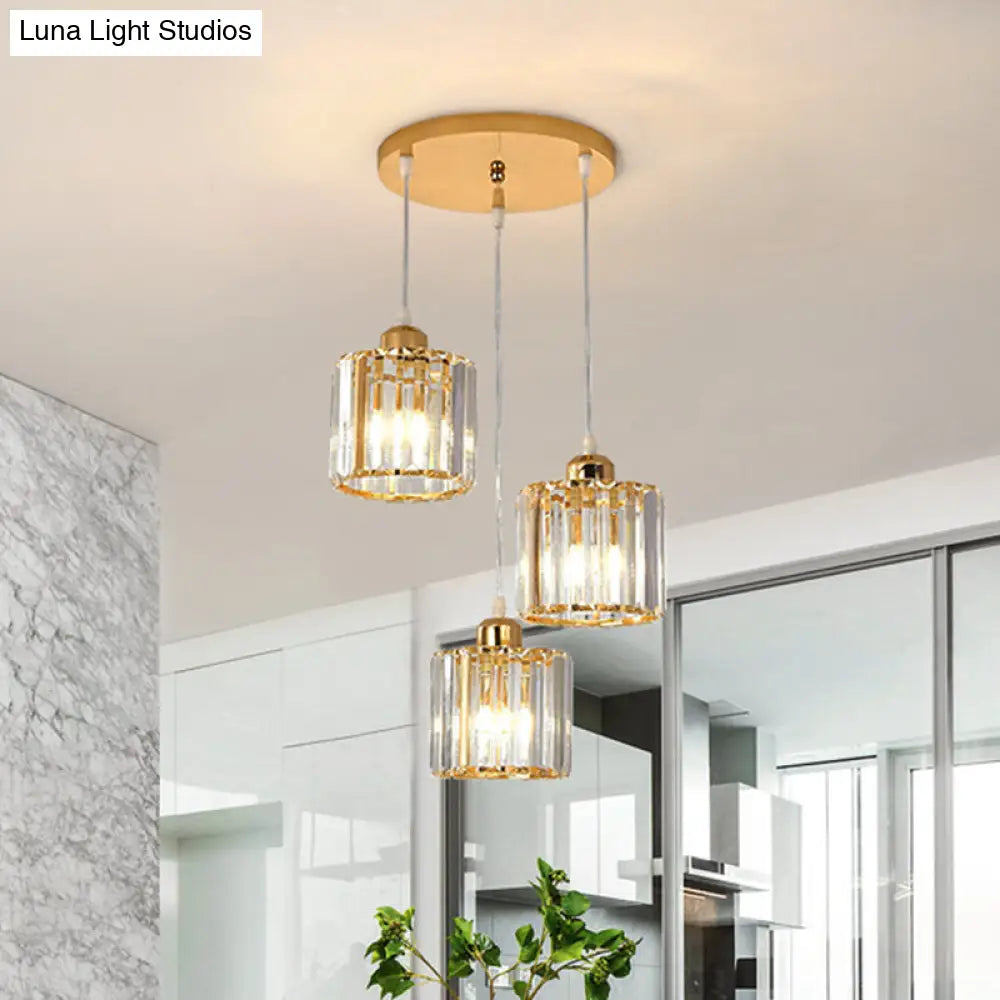 Gold Crystal Cube Multi Ceiling Lamp: Elegant Simplicity | 3 Bulb Suspension Light For Dining Room