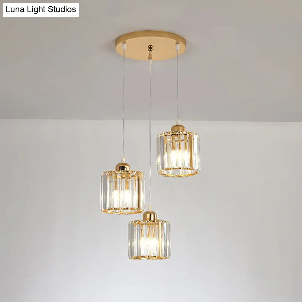 Gold Crystal Cube Multi Ceiling Lamp: Elegant Simplicity | 3 Bulb Suspension Light For Dining Room /