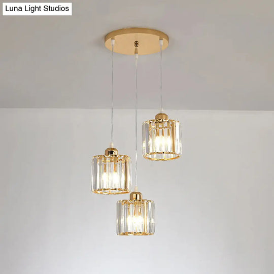 Gold Crystal Cube Multi Ceiling Lamp: Elegant Simplicity | 3 Bulb Suspension Light For Dining Room /