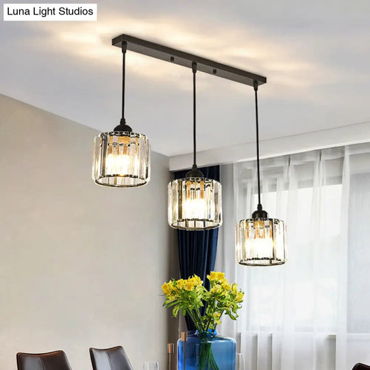 Gold Crystal Cube Multi Ceiling Lamp: Elegant Simplicity | 3 Bulb Suspension Light For Dining Room