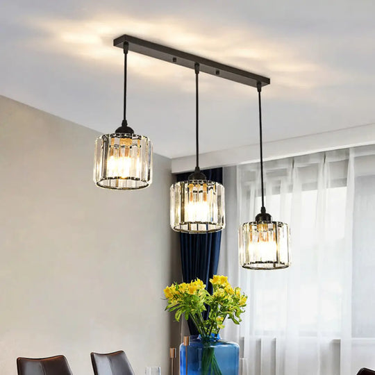 Gold Cube Crystal Multi-Light Ceiling Fixture For Dining Room With 3 Bulbs Black / Linear