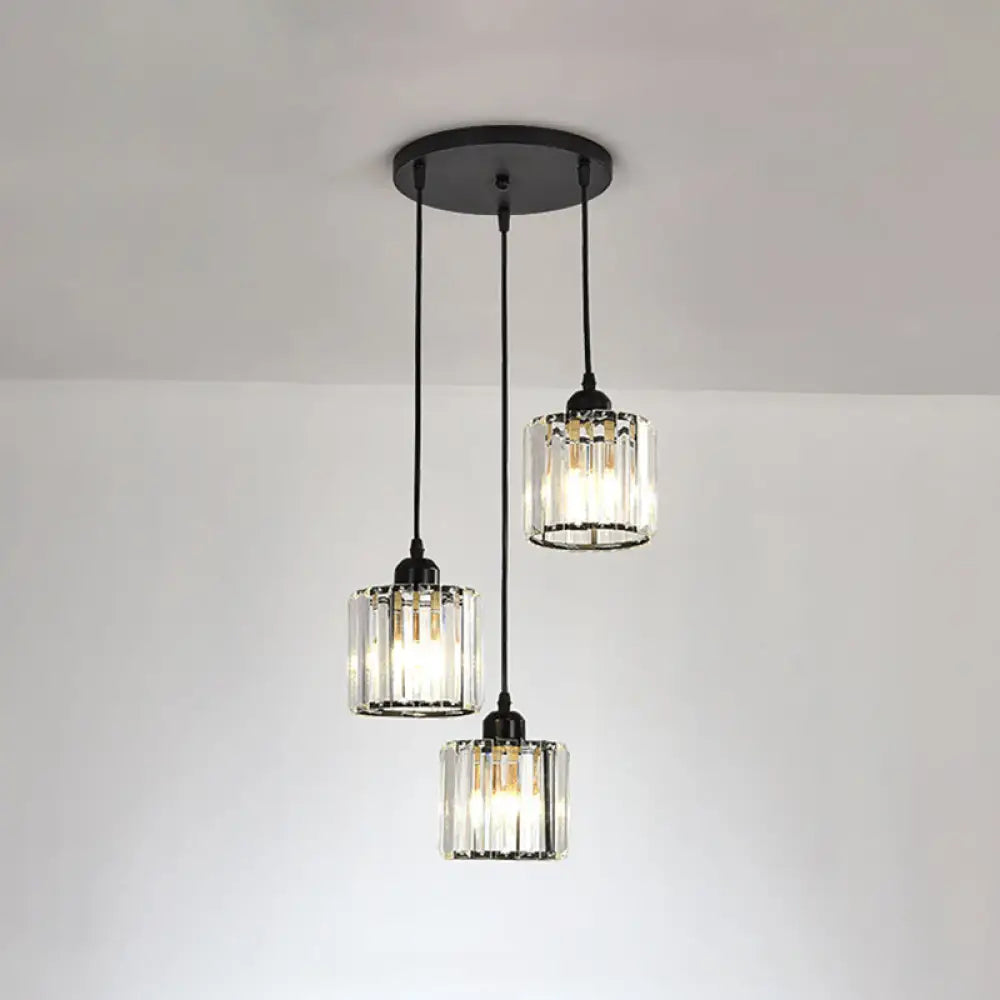 Gold Cube Crystal Multi-Light Ceiling Fixture For Dining Room With 3 Bulbs Black / Round