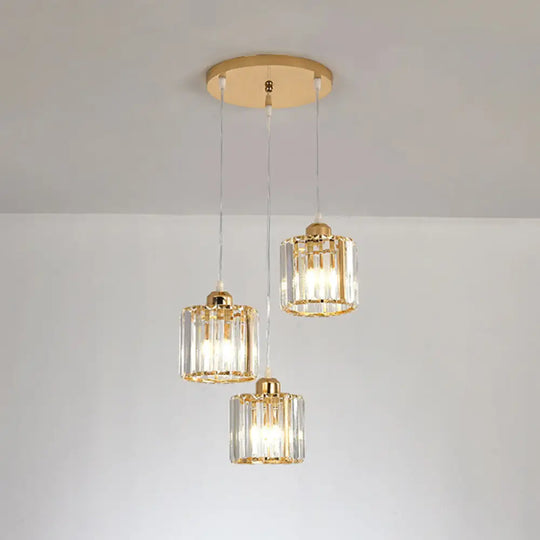 Gold Cube Crystal Multi-Light Ceiling Fixture For Dining Room With 3 Bulbs / Round