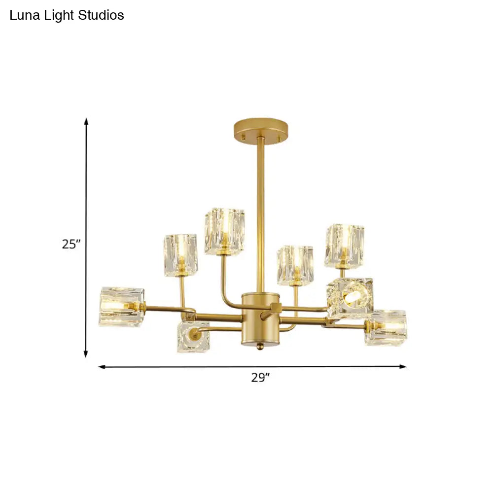 Gold Cubic Crystal Block 8-Light Chandelier Ceiling Mount Fixture