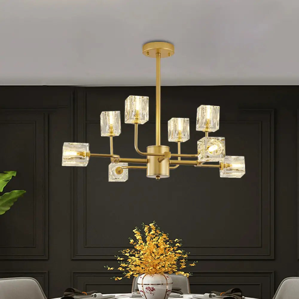 Gold Cubic Crystal Block 8-Light Chandelier Ceiling Mount Fixture