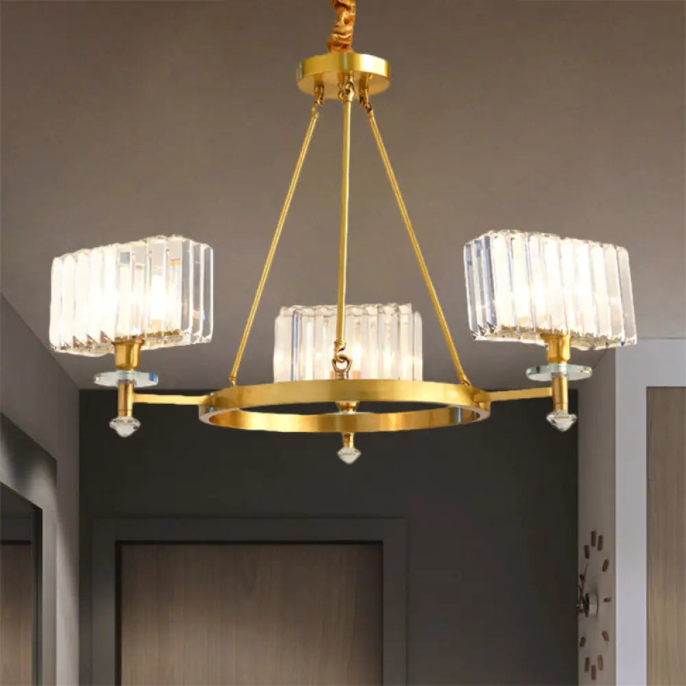 Gold Cuboid Crystal Pendant Chandelier: 3/6 Bulbs Suspension Lighting - Contemporary Design 3 /