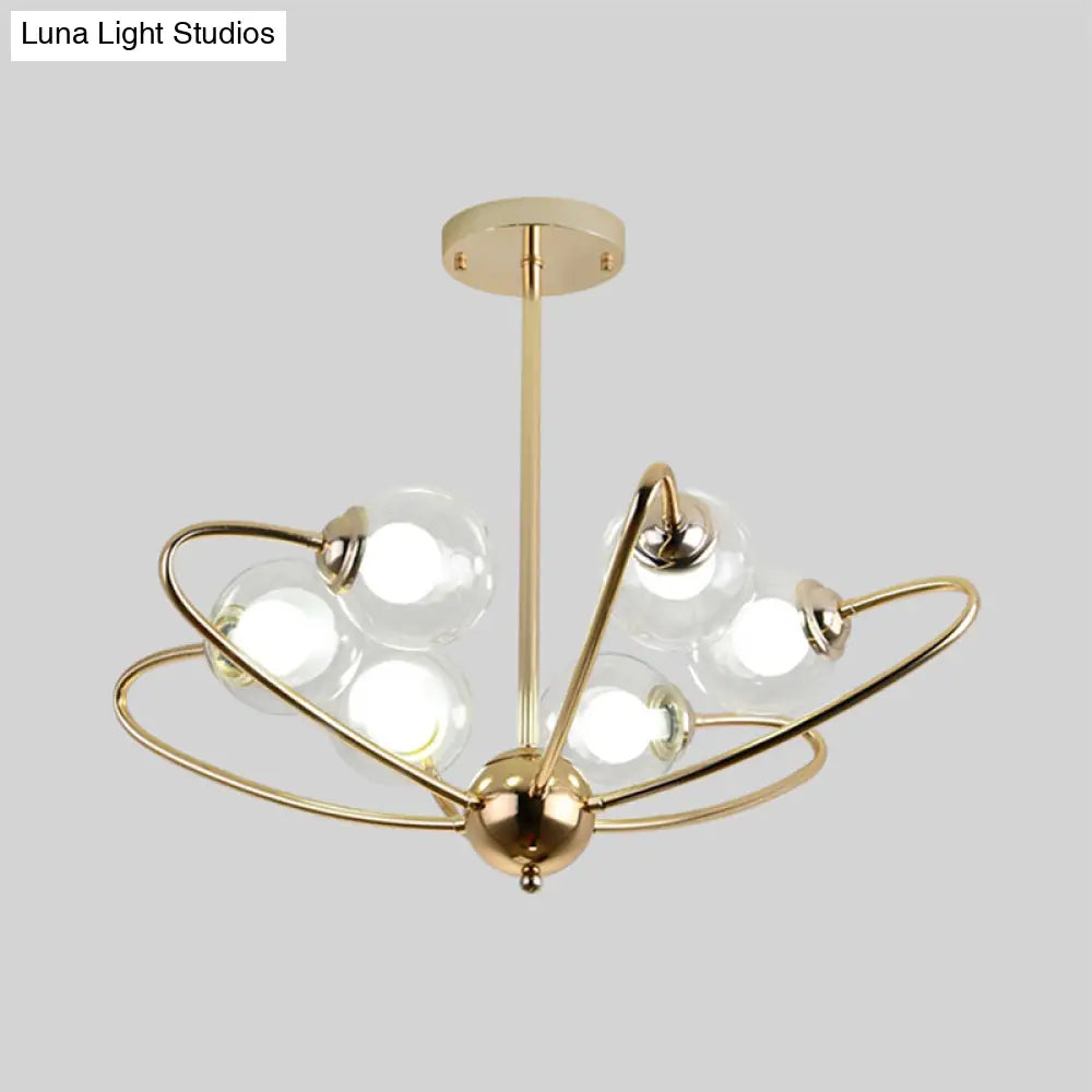 Gold Curved Arm Pendant Light With Glass Shades - Ceiling Chandelier (6/8/10 Heads)