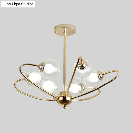 Gold Curved Arm Pendant Light With Glass Shades - Ceiling Chandelier (6/8/10 Heads)