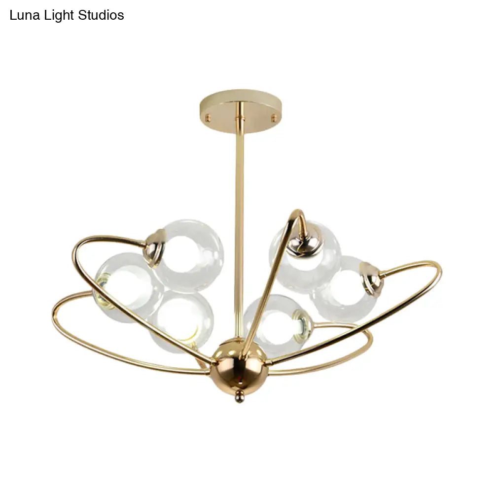 Gold Curved Arm Pendant Light With Glass Shades - Ceiling Chandelier (6/8/10 Heads)