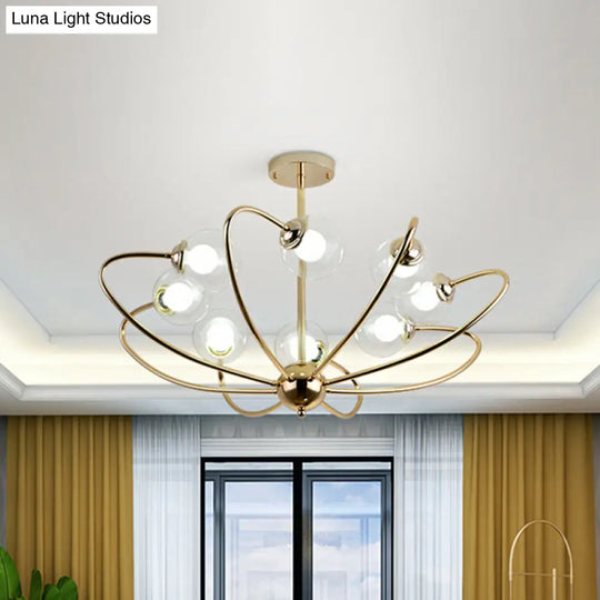 Gold Curved Arm Pendant Light With Glass Shades - Ceiling Chandelier (6/8/10 Heads)