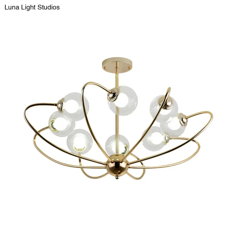 Gold Curved Arm Pendant Light With Glass Shades - Ceiling Chandelier (6/8/10 Heads)