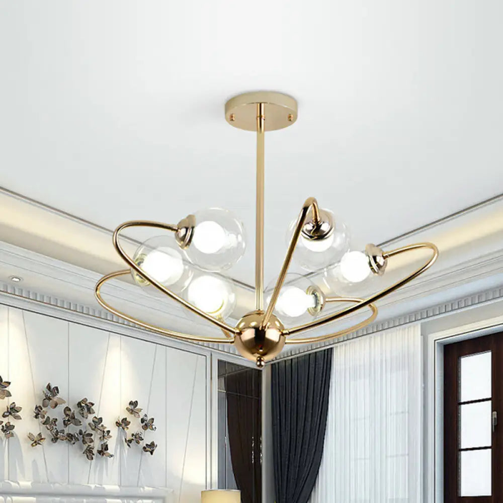 Gold Curved Arm Pendant Light With Glass Shades - Ceiling Chandelier (6/8/10 Heads) 6 /