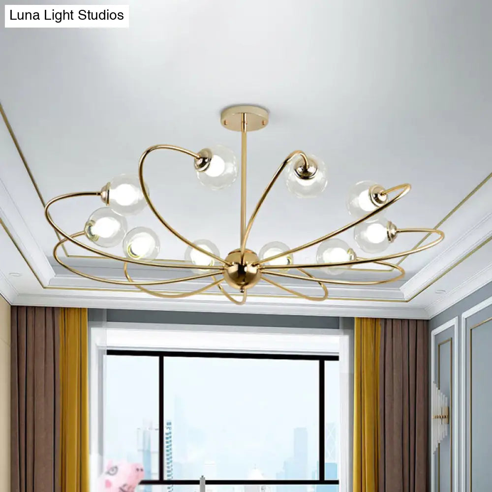 Gold Curved Arm Pendant Light With Glass Shades - Ceiling Chandelier (6/8/10 Heads)