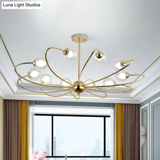 Gold Curved Arm Pendant Light With Glass Shades - Ceiling Chandelier (6/8/10 Heads)