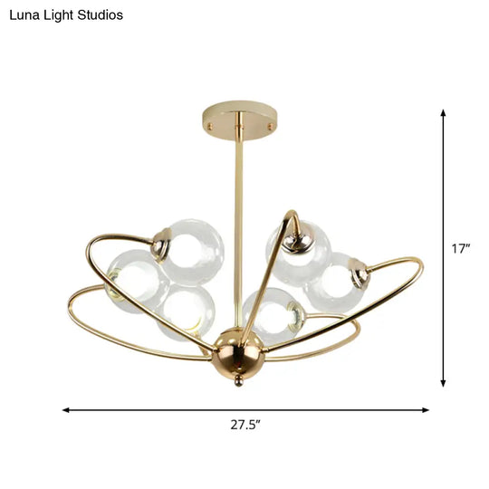 Gold Curved Arm Pendant Light With Glass Shades - Ceiling Chandelier (6/8/10 Heads)