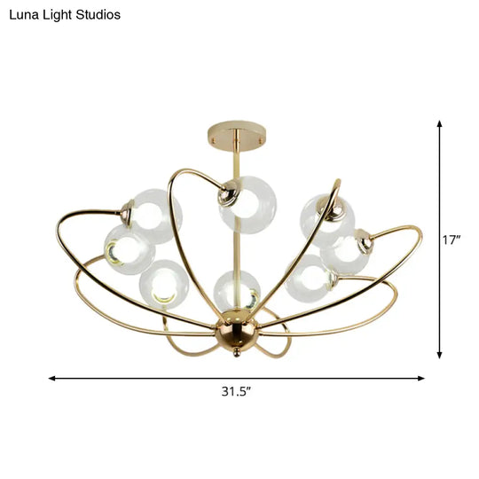 Gold Curved Arm Pendant Light With Glass Shades - Ceiling Chandelier (6/8/10 Heads)