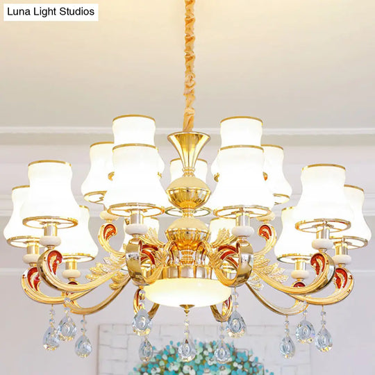 Minimalist Gold Chandelier Pendant With Curved Down Lighting And Frosted Glass Shade 15 / White B