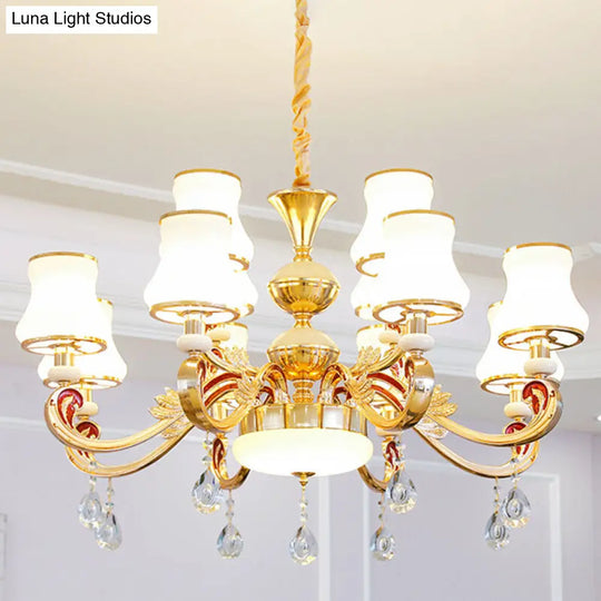 Minimalist Gold Chandelier Pendant With Curved Down Lighting And Frosted Glass Shade 12 / White B