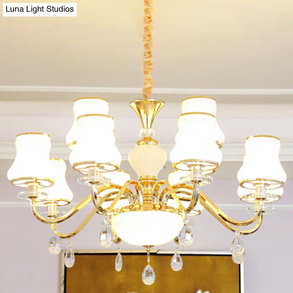 Minimalist Gold Chandelier Pendant With Curved Down Lighting And Frosted Glass Shade 12 / White A