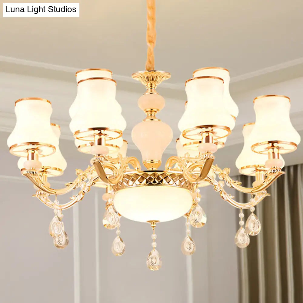 Minimalist Gold Chandelier Pendant With Curved Down Lighting And Frosted Glass Shade 12 / White C