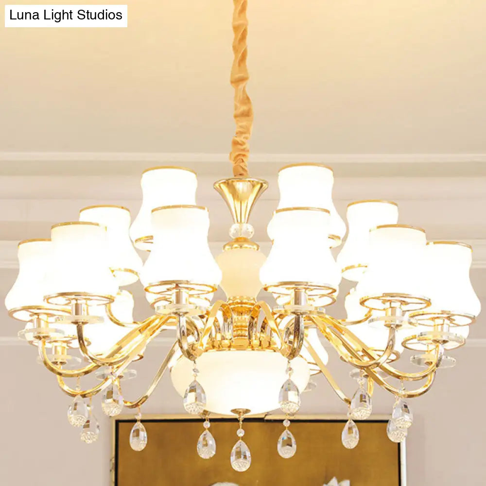 Minimalist Gold Chandelier Pendant With Curved Down Lighting And Frosted Glass Shade 18 / White A