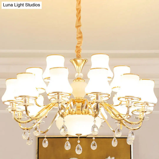 Minimalist Gold Chandelier Pendant With Curved Down Lighting And Frosted Glass Shade 18 / White A