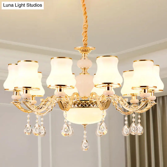 Minimalist Gold Chandelier Pendant With Curved Down Lighting And Frosted Glass Shade 10 / White C