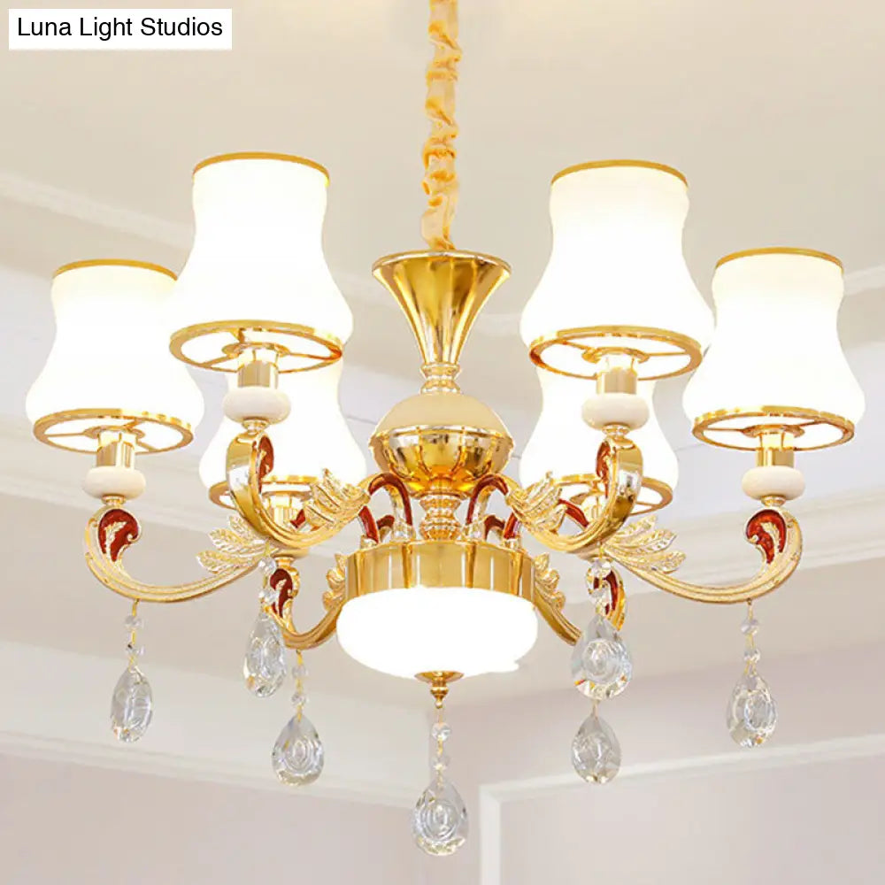 Minimalist Gold Chandelier Pendant With Curved Down Lighting And Frosted Glass Shade 6 / White B