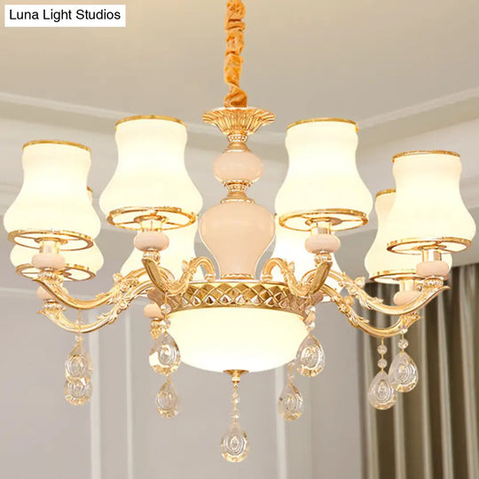 Minimalist Gold Chandelier Pendant With Curved Down Lighting And Frosted Glass Shade 8 / White C