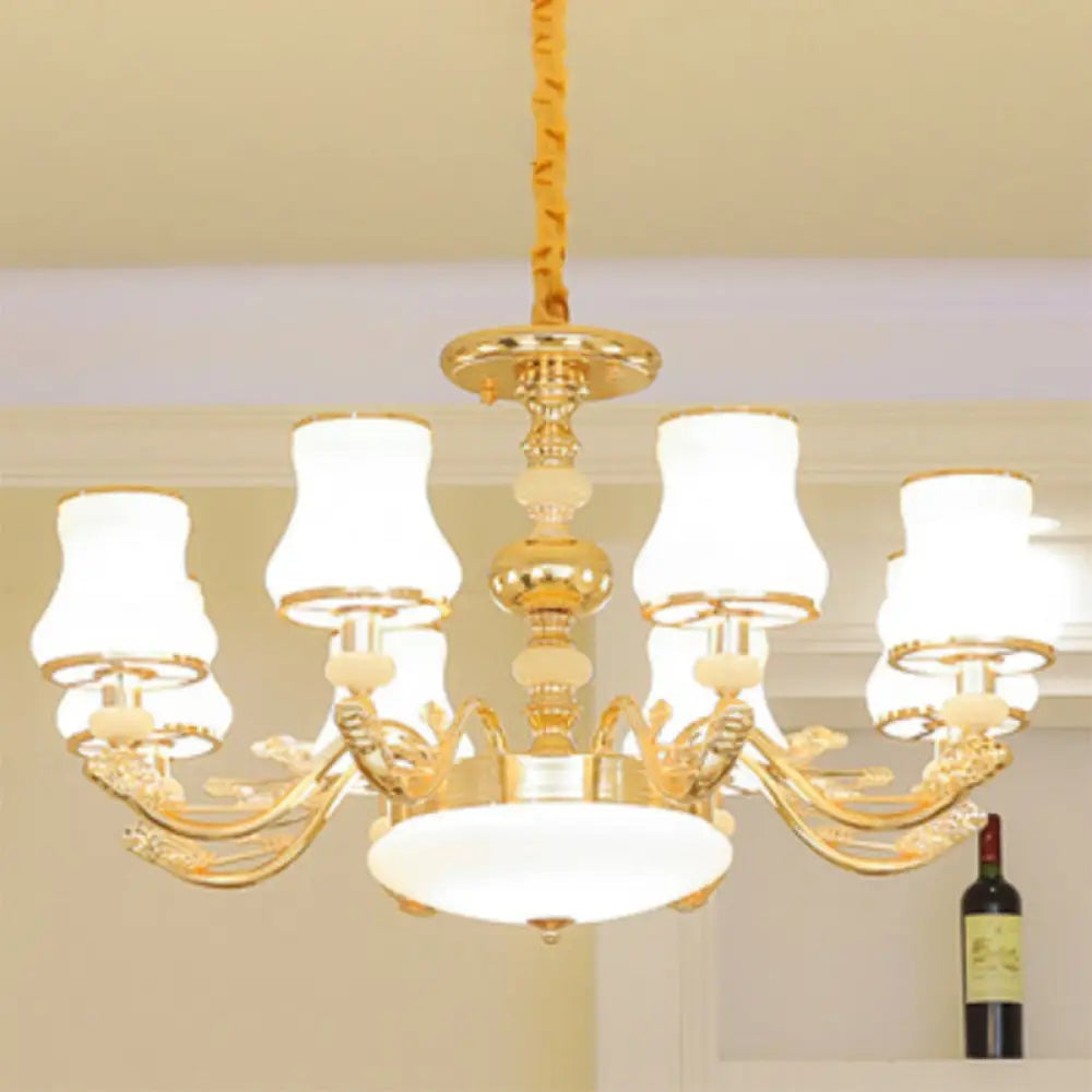 Gold Curved Downlight Pendant Chandelier With White Frosted Glass Shade 8 / D