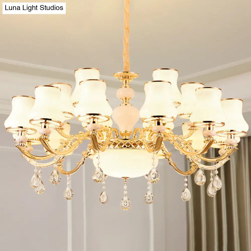 Minimalist Gold Chandelier Pendant With Curved Down Lighting And Frosted Glass Shade 18 / White C