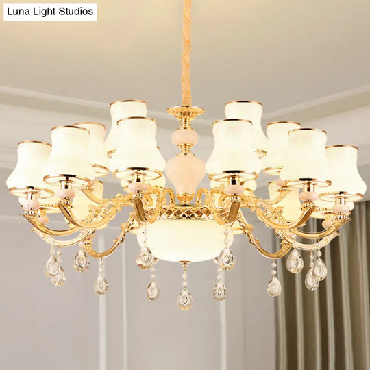 Minimalist Gold Chandelier Pendant With Curved Down Lighting And Frosted Glass Shade 18 / White C