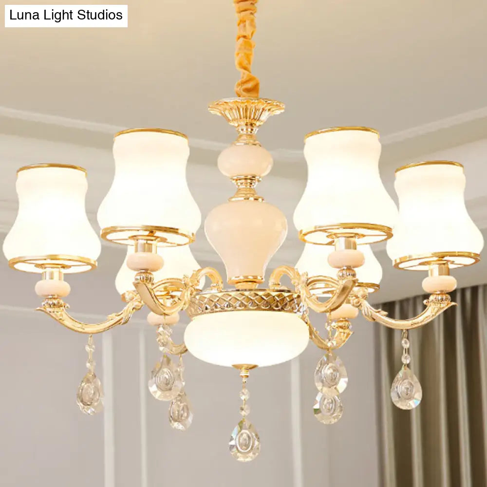 Minimalist Gold Chandelier Pendant With Curved Down Lighting And Frosted Glass Shade 6 / White C