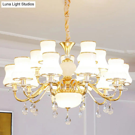 Minimalist Gold Chandelier Pendant With Curved Down Lighting And Frosted Glass Shade