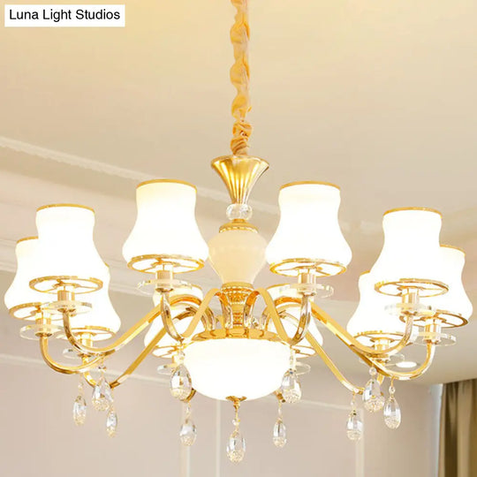 Minimalist Gold Chandelier Pendant With Curved Down Lighting And Frosted Glass Shade 10 / White A