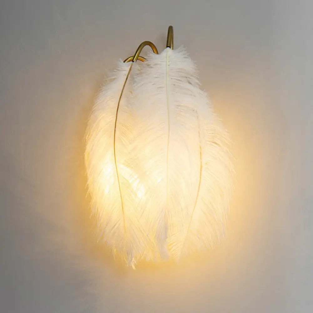 Gold Curved Sconce - Simplicity Feather Wall Light Fixture For Bedside / White B