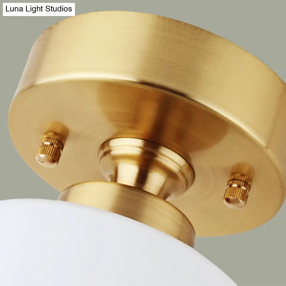 Gold Cylinder Ceiling Light With Traditional White Glass - 1 Pendant Lighting Fixture For Corridor