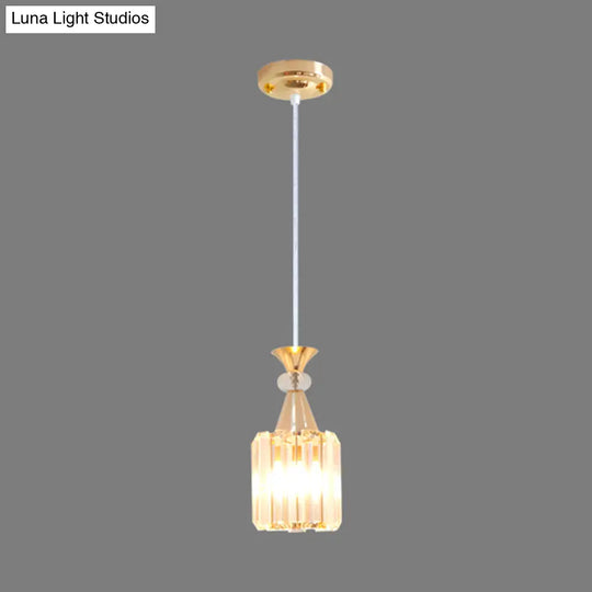 Gold Cylinder Crystal Prisms Pendant Ceiling Light Fixture