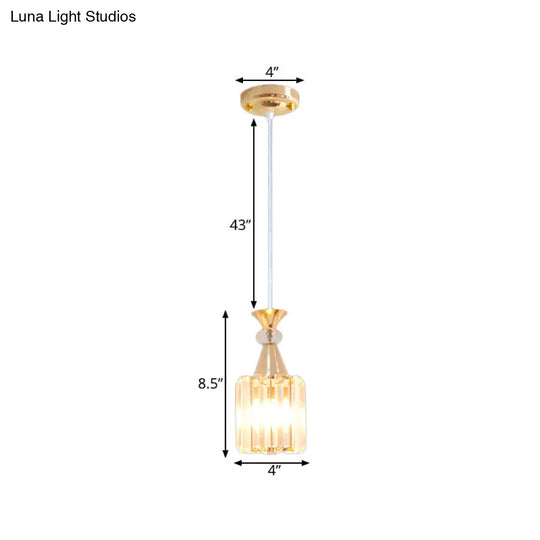 Gold Crystal Prisms Cylinder Ceiling Pendant Light Fixture